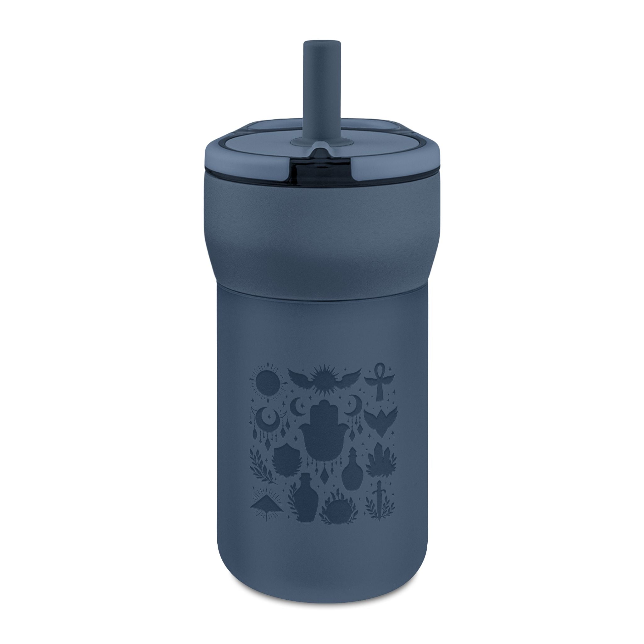 Kids 12oz Leakproof Straw Tumbler — Engraved Nature Icons, Child-Friendly Travel Cup