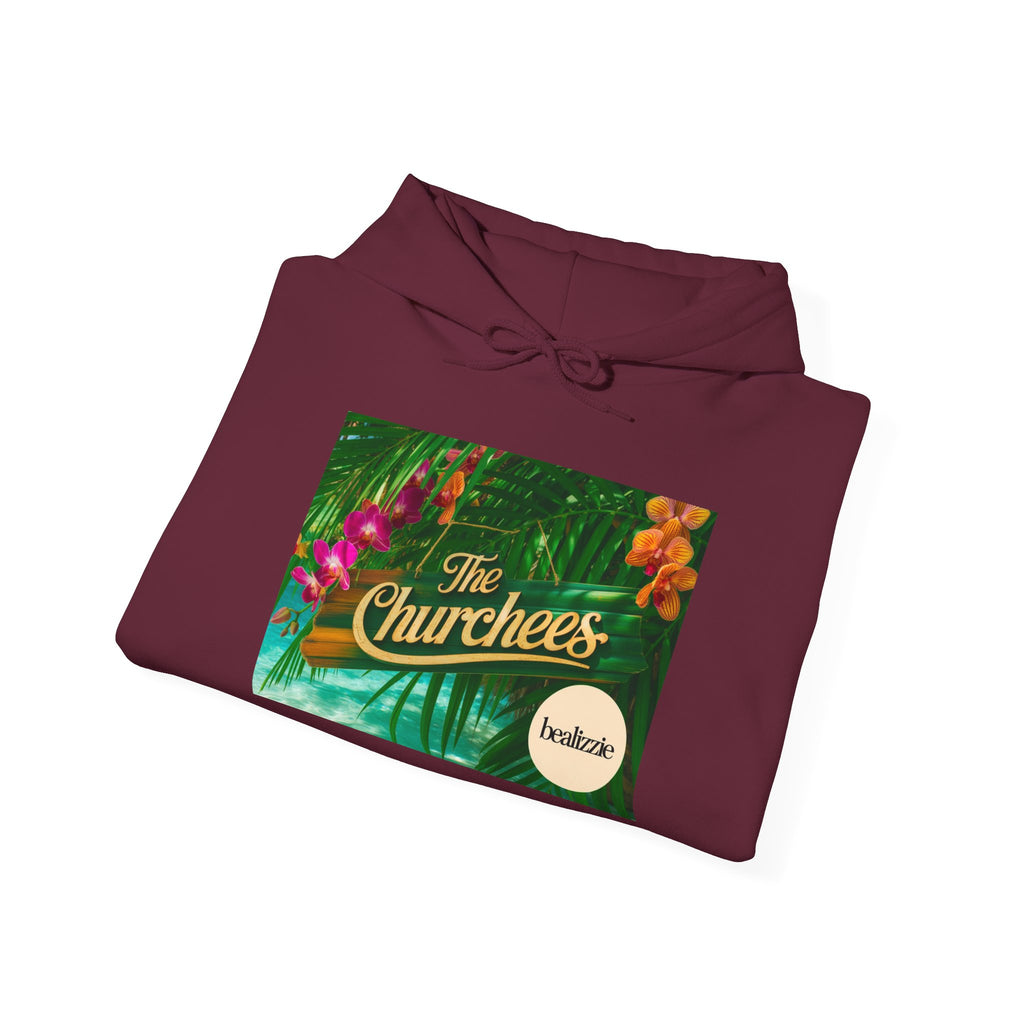 The Churchees Tropical Logo Hoodie — Retro Band-Inspired Graphic Sweatshirt