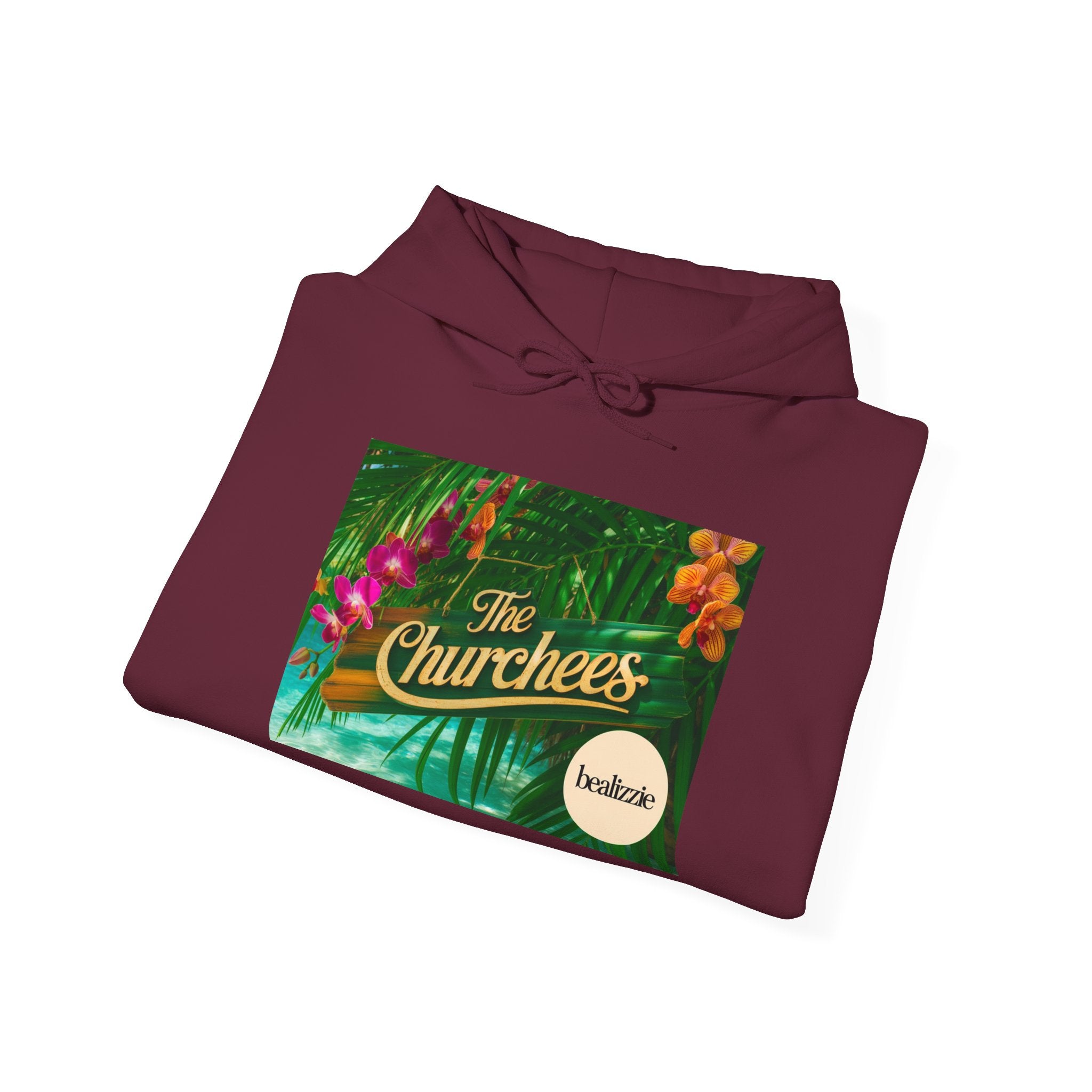 The Churchees Tropical Logo Hoodie — Retro Band-Inspired Graphic Sweatshirt