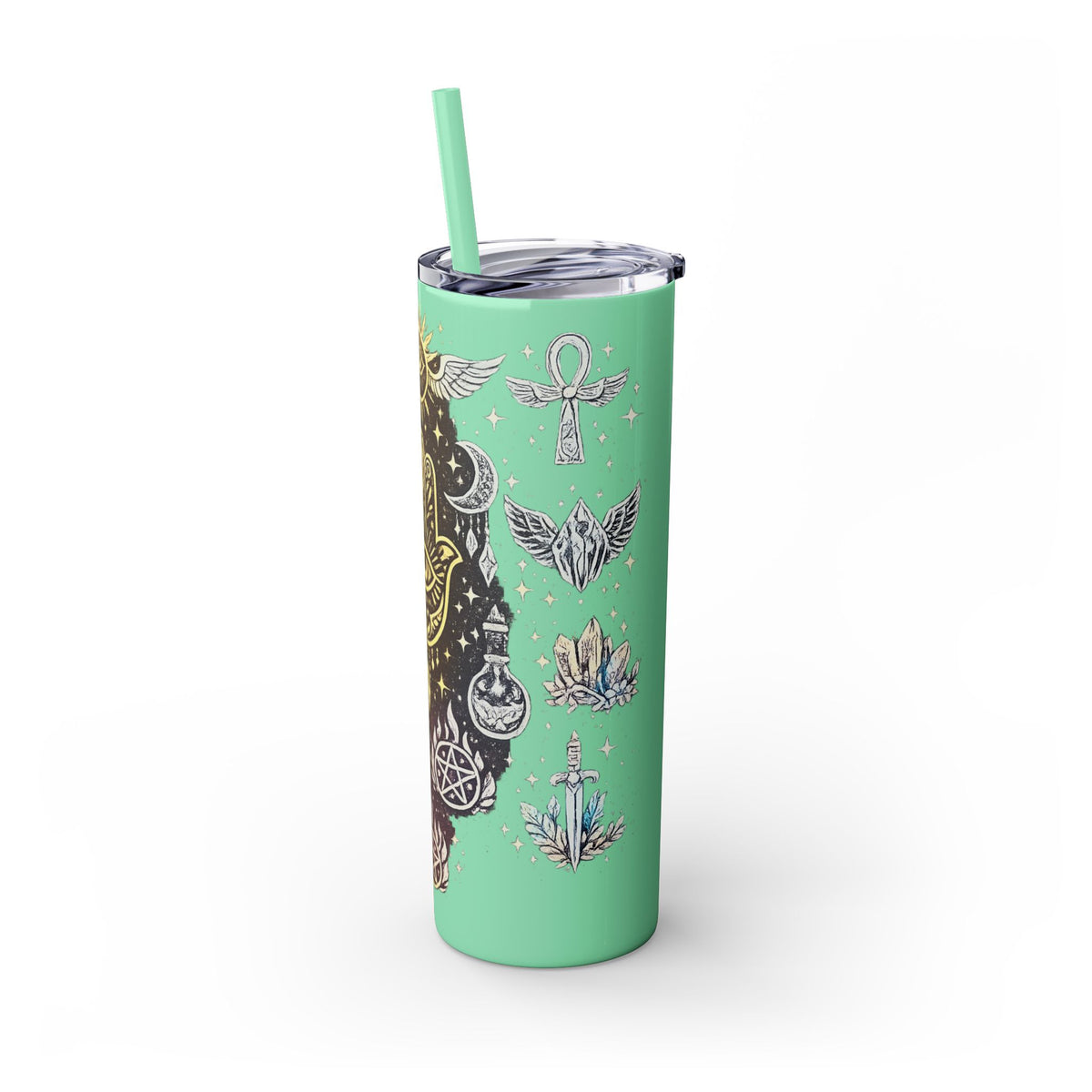 20oz Skinny Tumbler — Gold Mystic Hamsa & Celestial Eye Tumbler with Straw