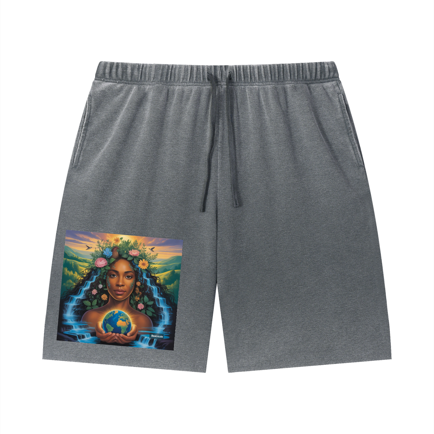 Unisex Vintage Wash Sunfade Waffle Raw Hem Shorts