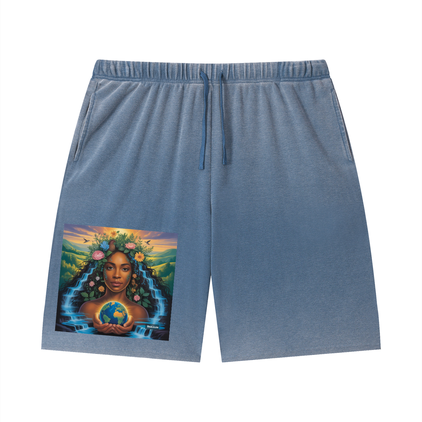 Unisex Vintage Wash Sunfade Waffle Raw Hem Shorts