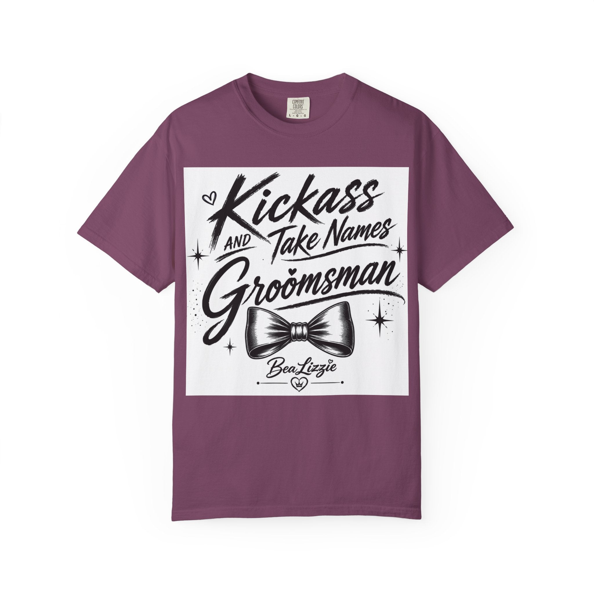 Kickass and Take Names Groomsman T-Shirt — Funny Bachelor Party Tee with Bow Tie Design