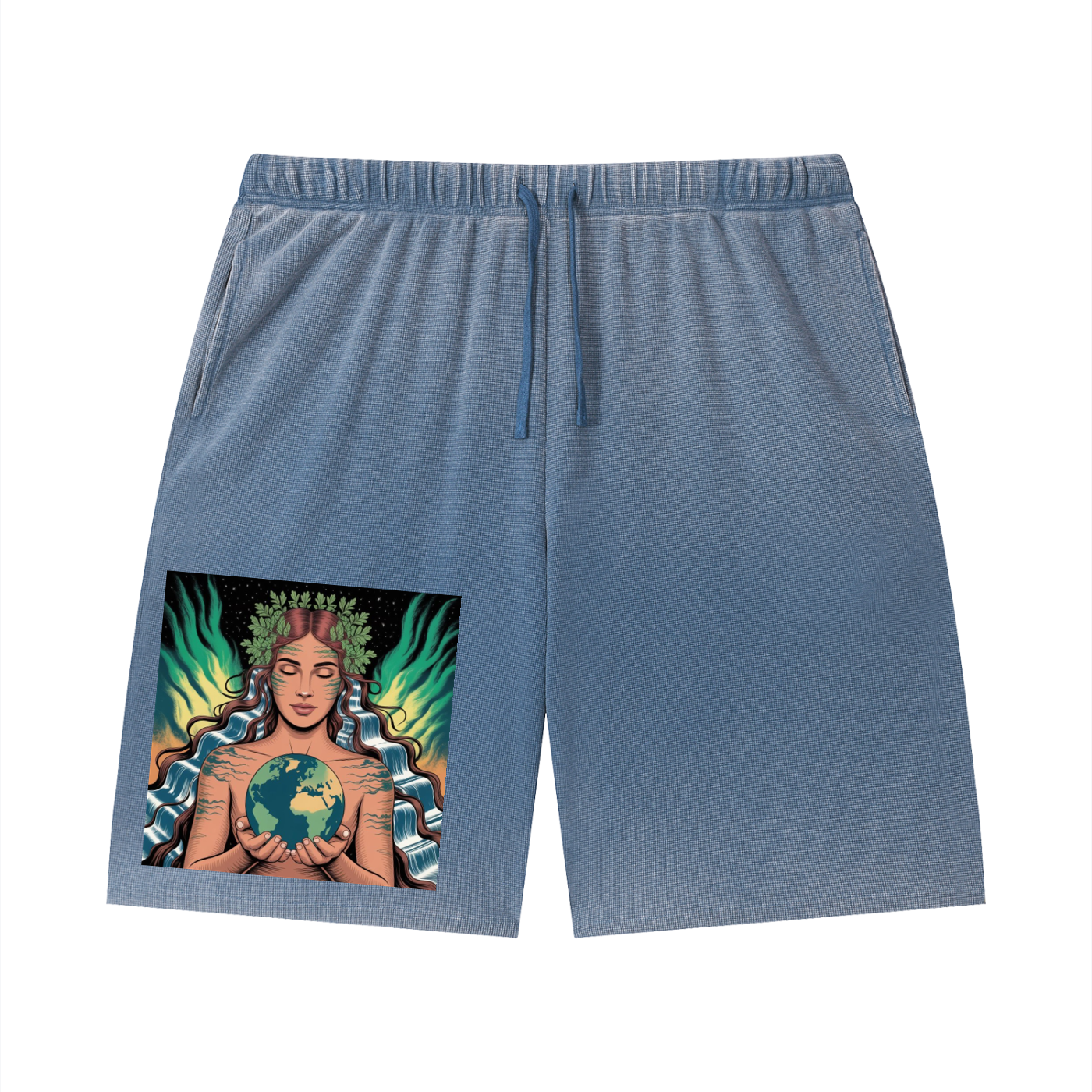 Unisex Vintage Wash Sunfade Waffle Raw Hem Shorts