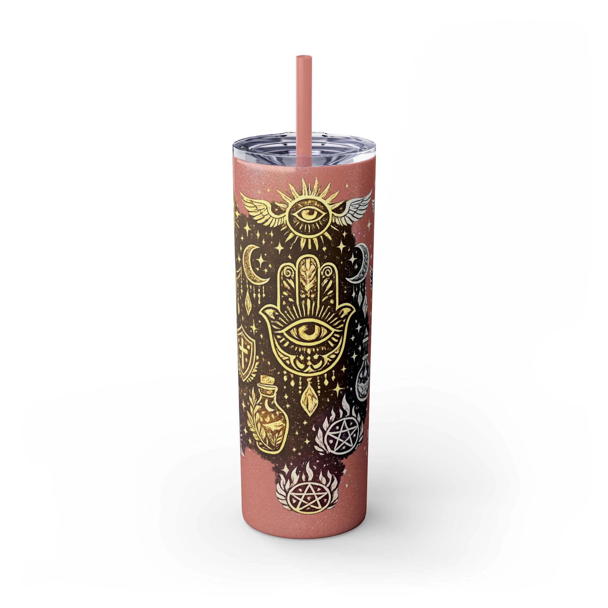 20oz Skinny Tumbler — Gold Mystic Hamsa & Celestial Eye Tumbler with Straw