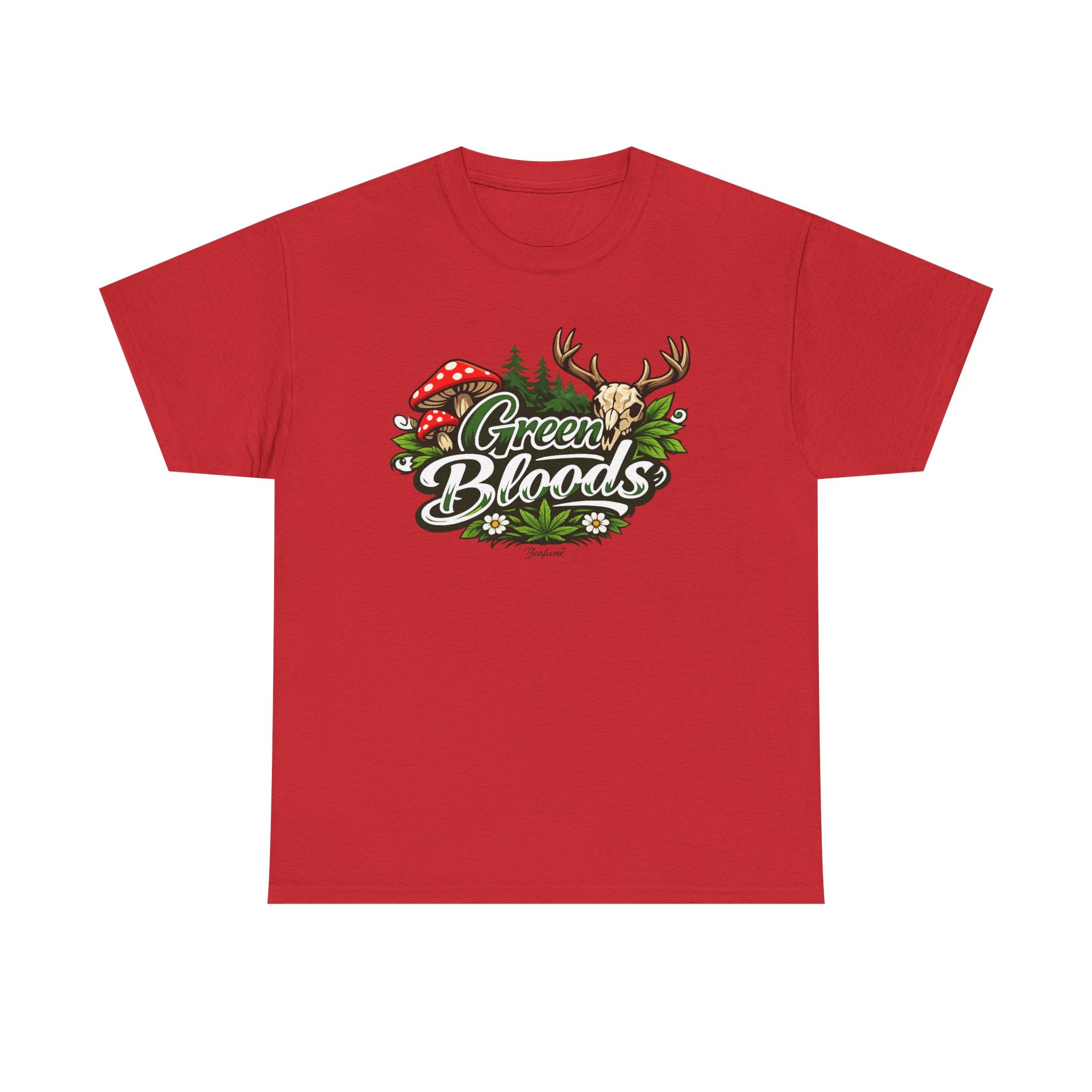 Green Bloods Nature T-Shirt – Deer, Mushrooms & Forest Graphic Tee