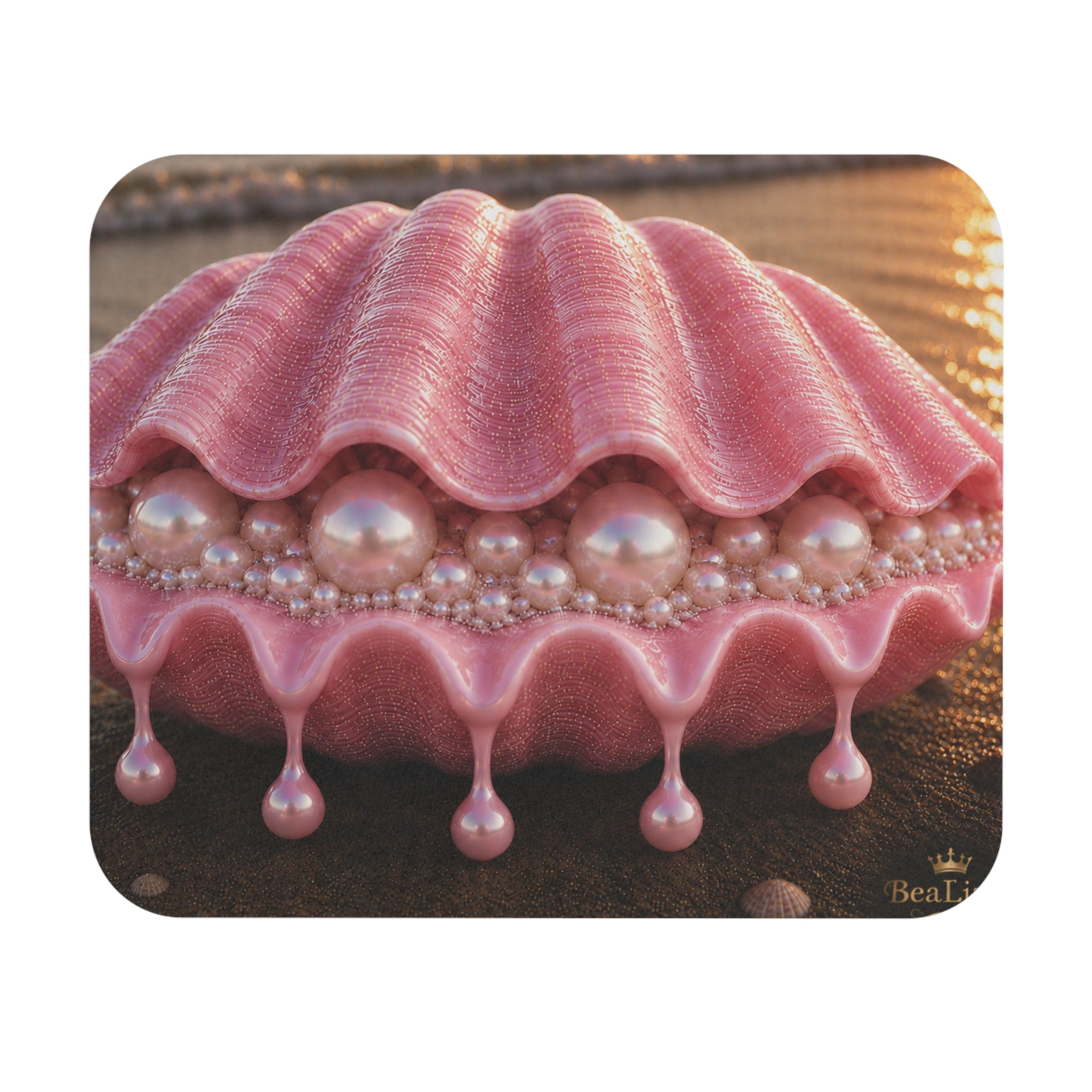 Pink Pearl Seashell Mouse Pad — Feminine Coastal Desk Accessory