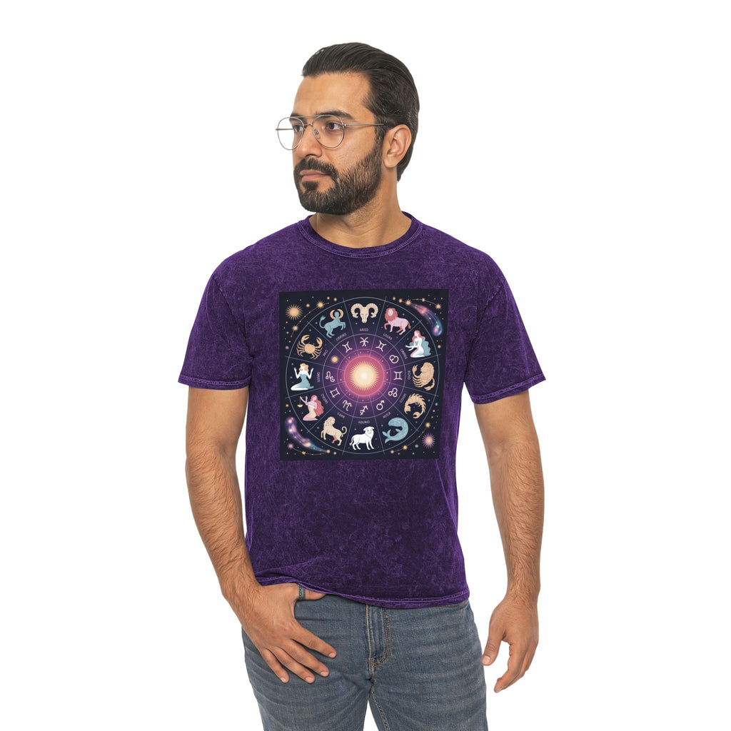 T-shirt Délavé à Motifs Zodiaque — Tee-shirt Coloré Signes Astrologiques