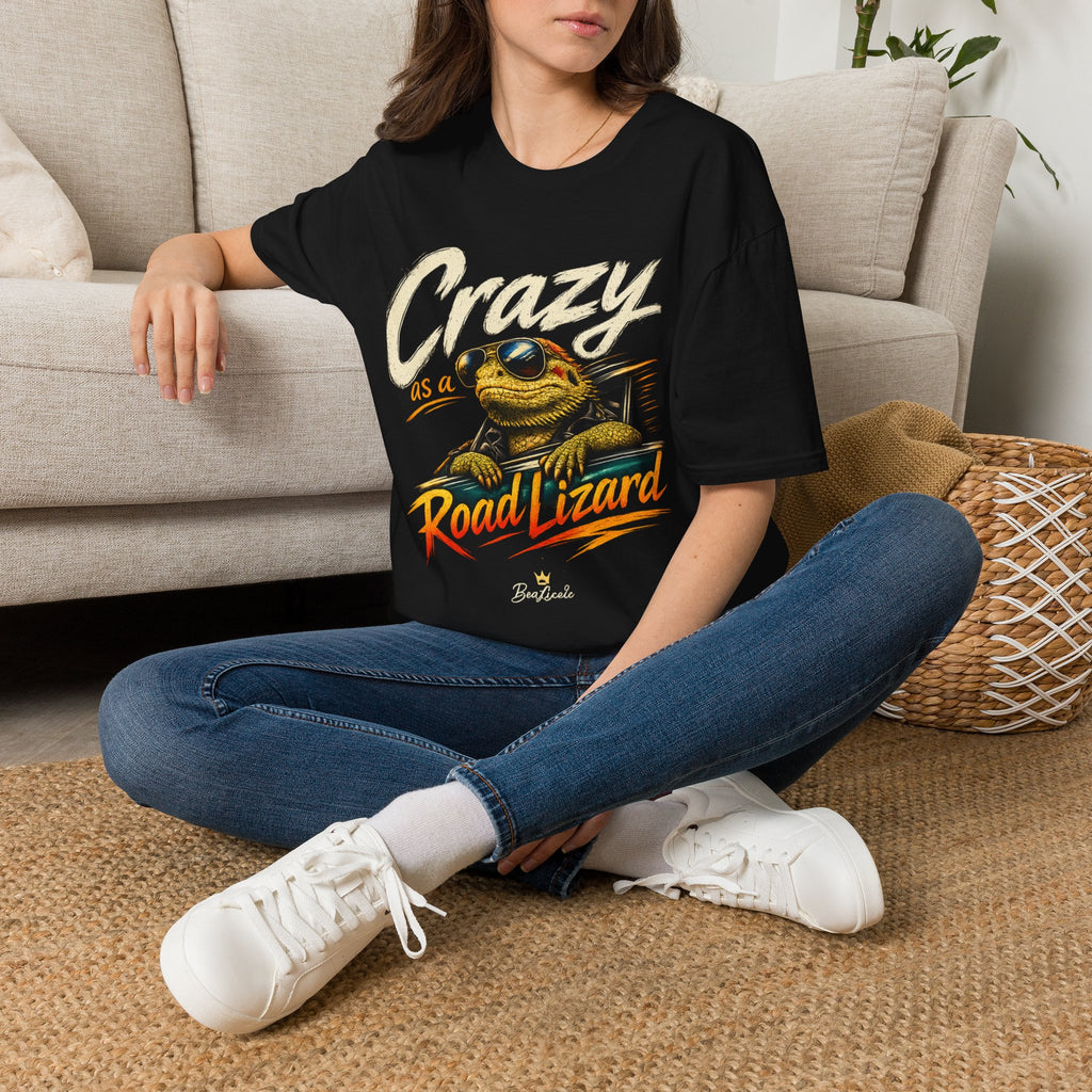 Crazy Road Lizard T-Shirt — Retro Graphic Tee with Sunglasses Lizard