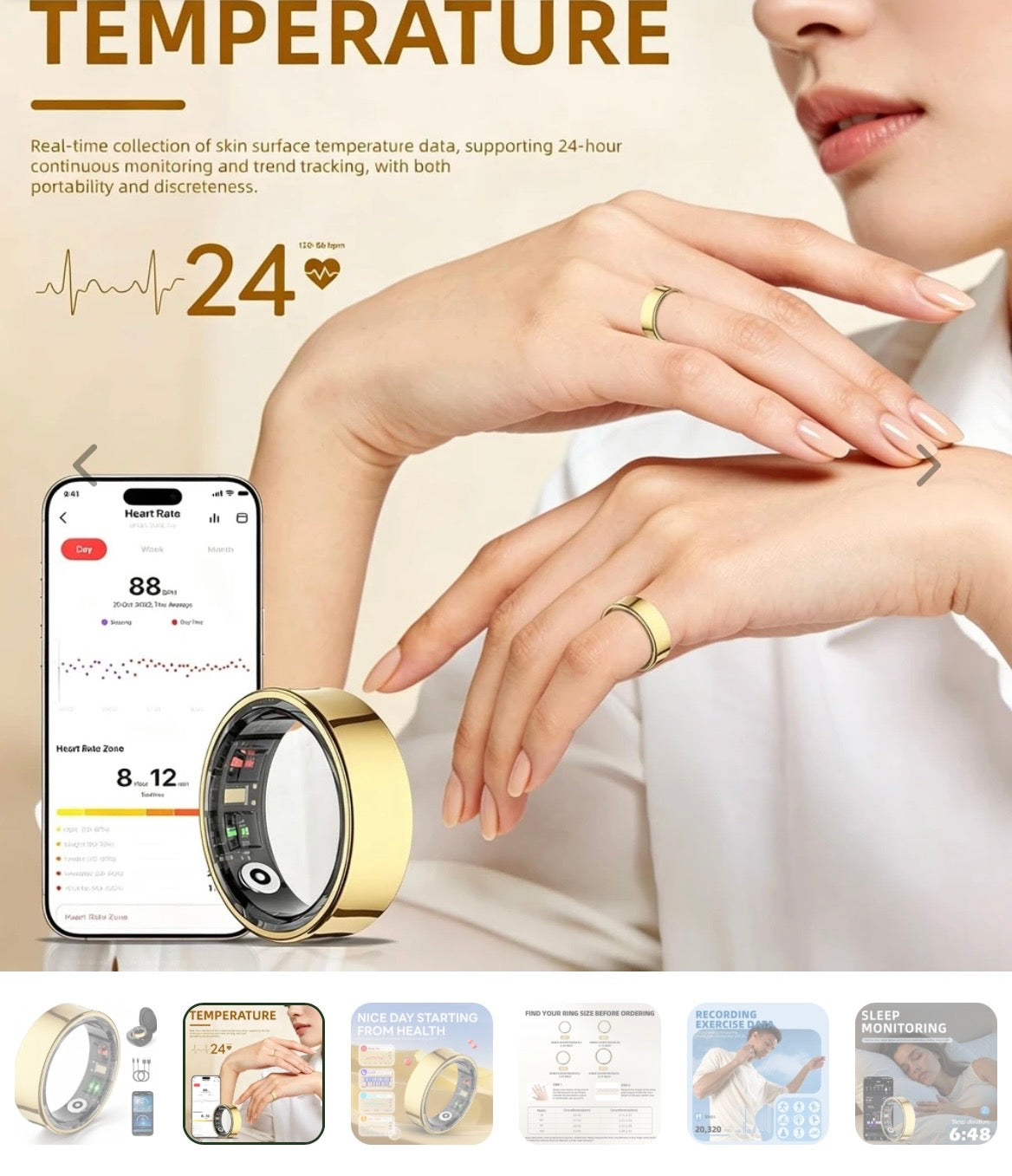 Waterproof Fitness Tracking Smart Ring/Heart Rate Blood Oxygen, Sleep Monitor, Pressure Monitor & Camera