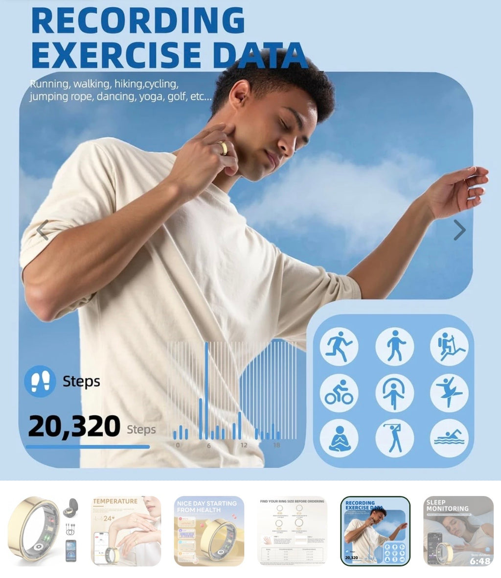 Waterproof Fitness Tracking Smart Ring/Heart Rate Blood Oxygen, Sleep Monitor, Pressure Monitor & Camera