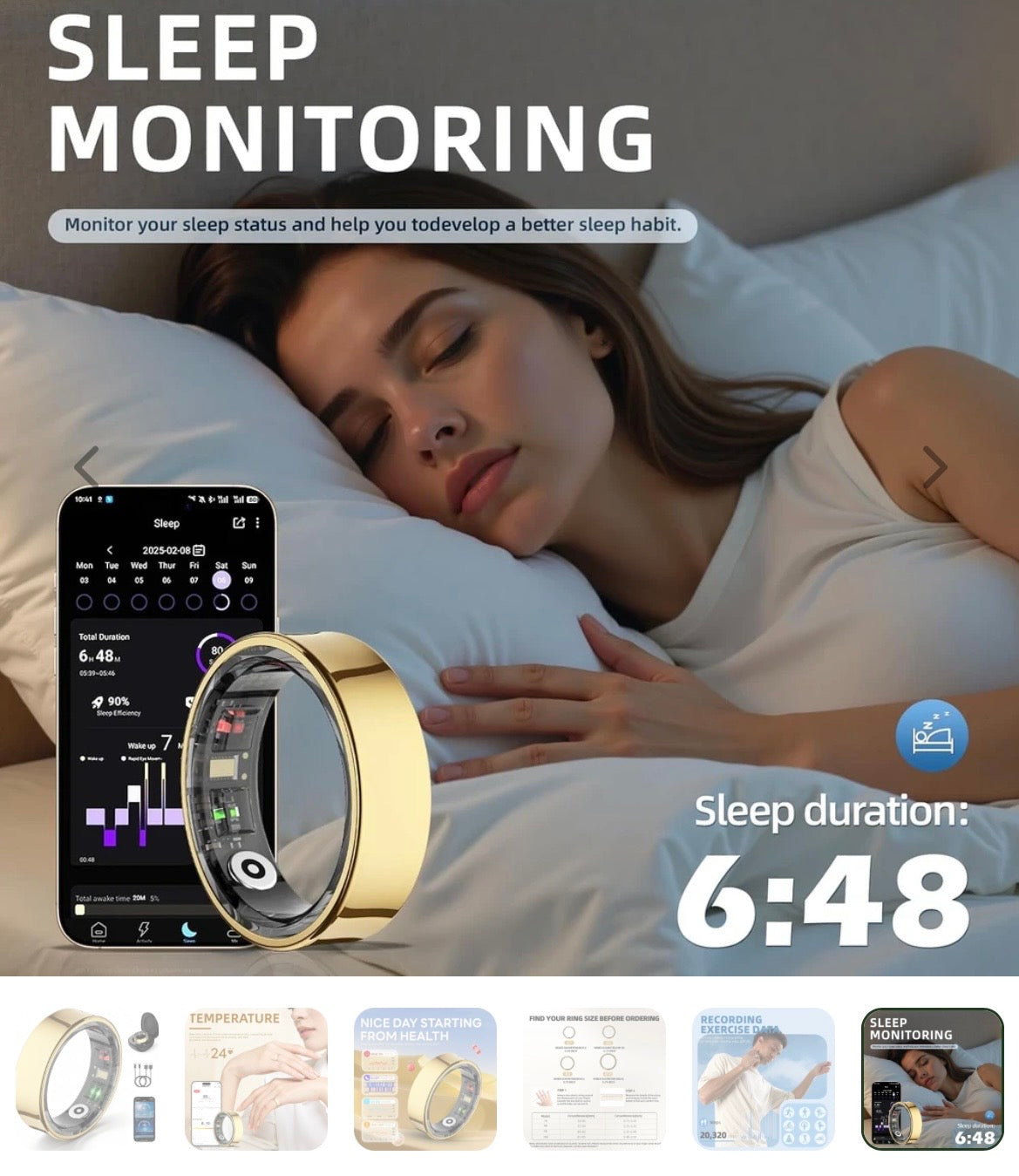 Waterproof Fitness Tracking Smart Ring/Heart Rate Blood Oxygen, Sleep Monitor, Pressure Monitor & Camera