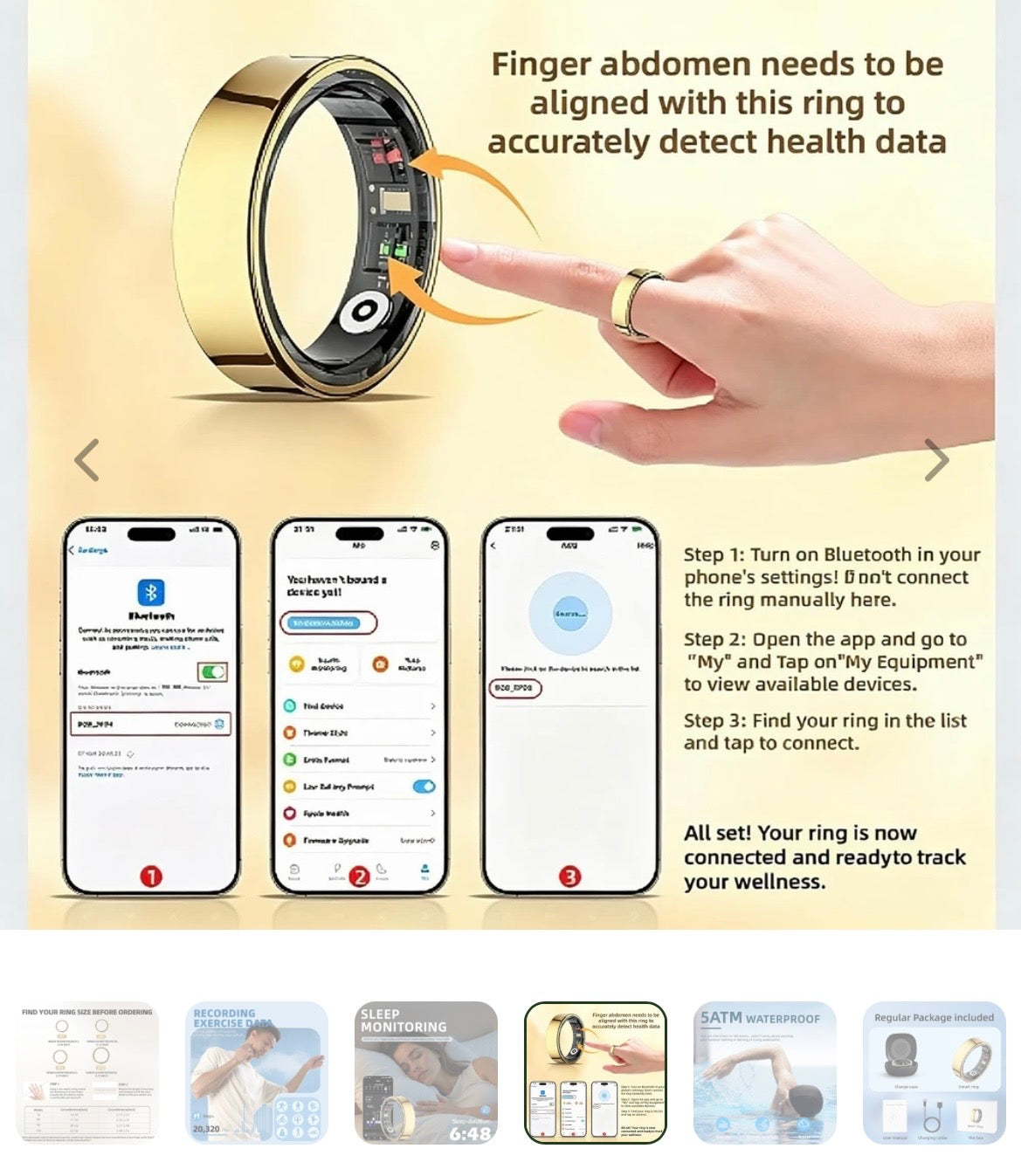 Waterproof Fitness Tracking Smart Ring/Heart Rate Blood Oxygen, Sleep Monitor, Pressure Monitor & Camera