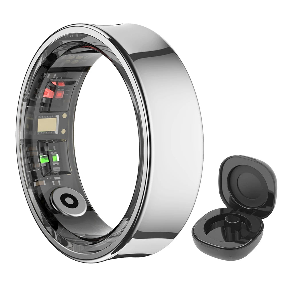 Smart Ring Waterproof 5ATM Health Fitness Rings Heart Rate Blood Oxygen Sleep Monitoring with Charging Case for IOS Android
