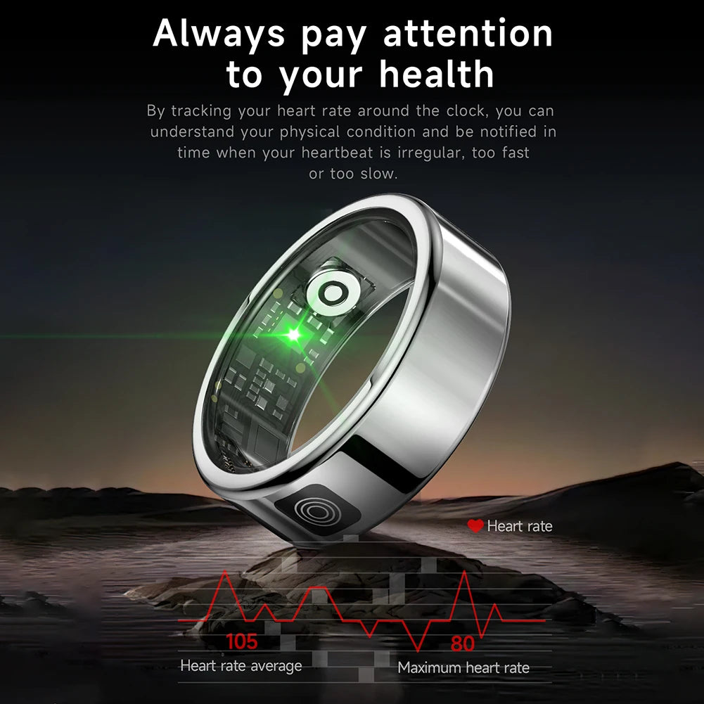 New Smart Ring Heart Rate Health Monitor 5ATM Waterproof Multi Sport Modes Blood Oxygen Tracker For Android IOS Phone