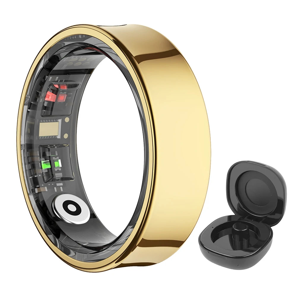 Smart Ring Waterproof 5ATM Health Fitness Rings Heart Rate Blood Oxygen Sleep Monitoring with Charging Case for IOS Android