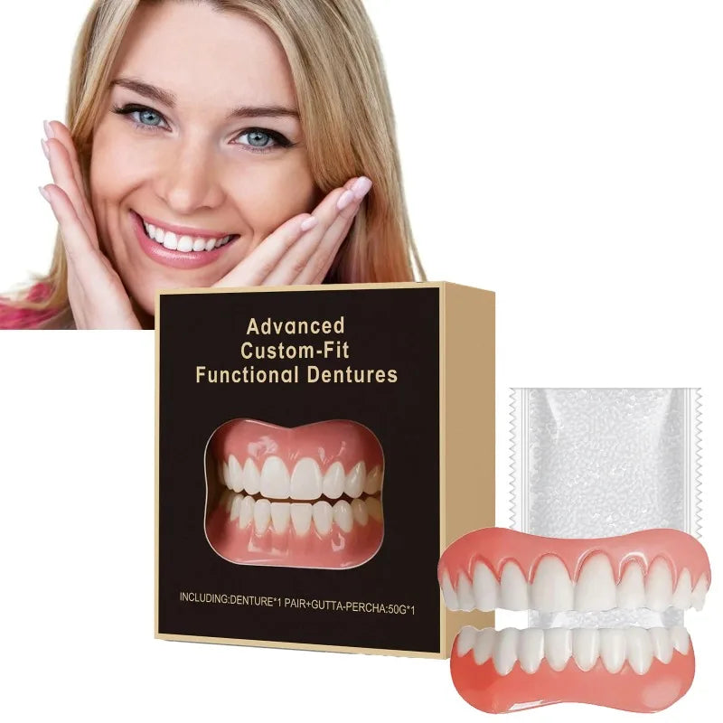 False Teeth Silicone Kit Orthodontic Fake Tooth Soft Comfortable Dentures Oral Hygiene Care Upper Lower Veneers Denture Set