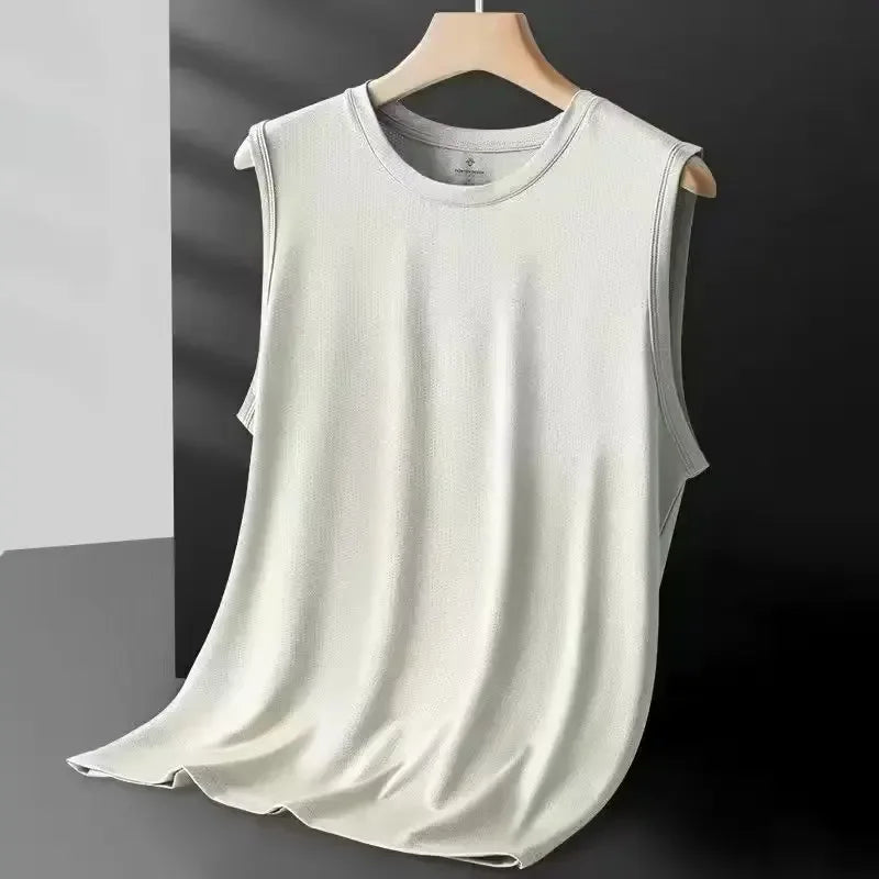 Men's Ice Silk Mesh Vest Lightweight Sports Summer Wear Sleeveless T-shirt Tank Top Casual Fashion Outerwear