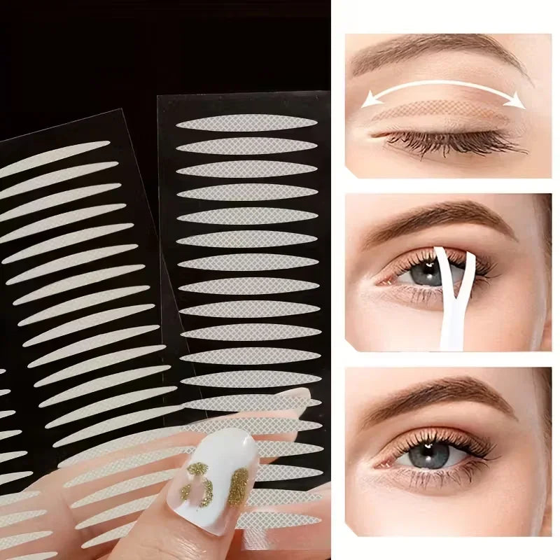 240Pcs Lace Invisible Double Eyelid Tape Clear Beige Stripe Self Adhesive Natural Eye Makeup Sticker With Auxiliary Tool For Daily Salon Cosmetic Supply