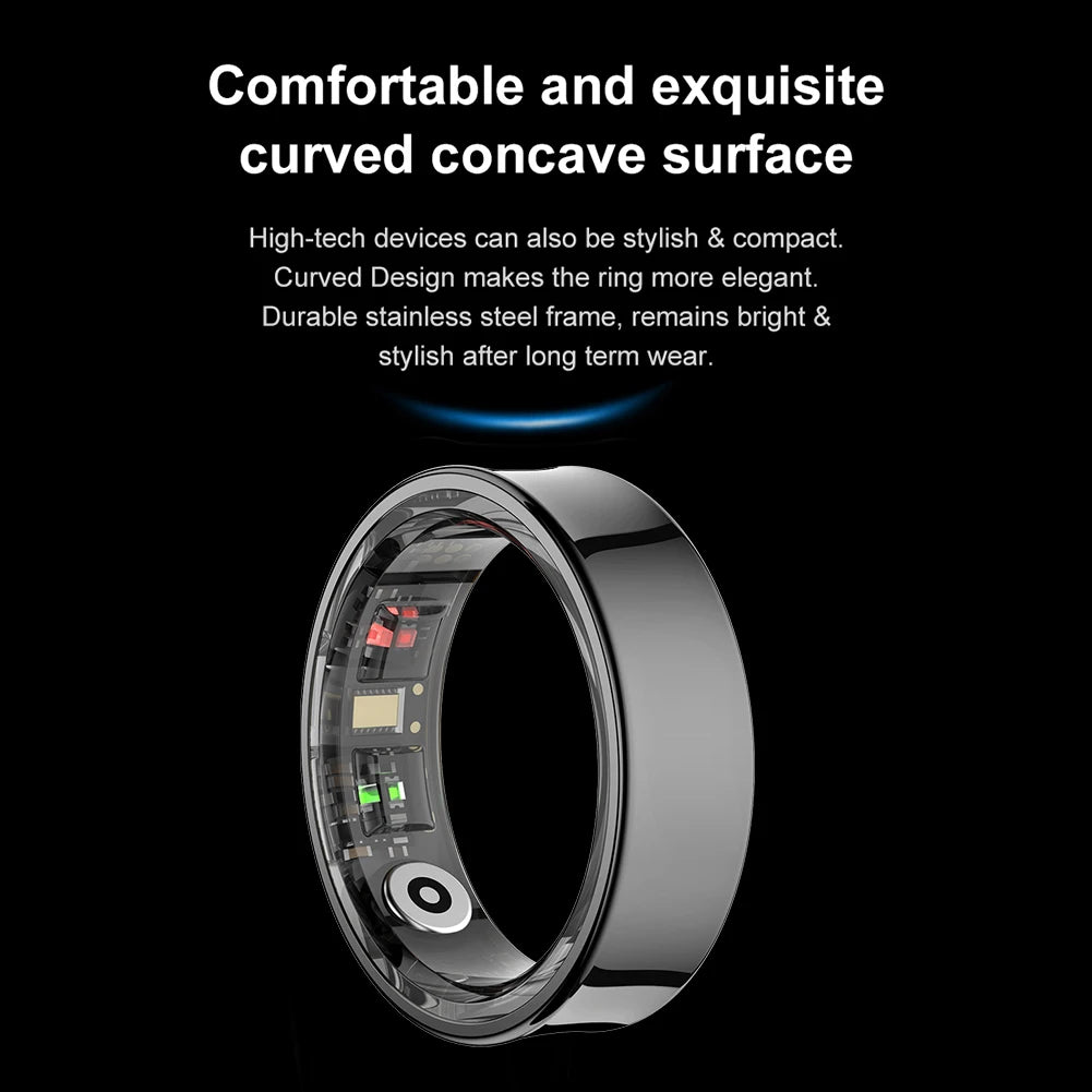 Smart Ring Waterproof 5ATM Health Fitness Rings Heart Rate Blood Oxygen Sleep Monitoring with Charging Case for IOS Android