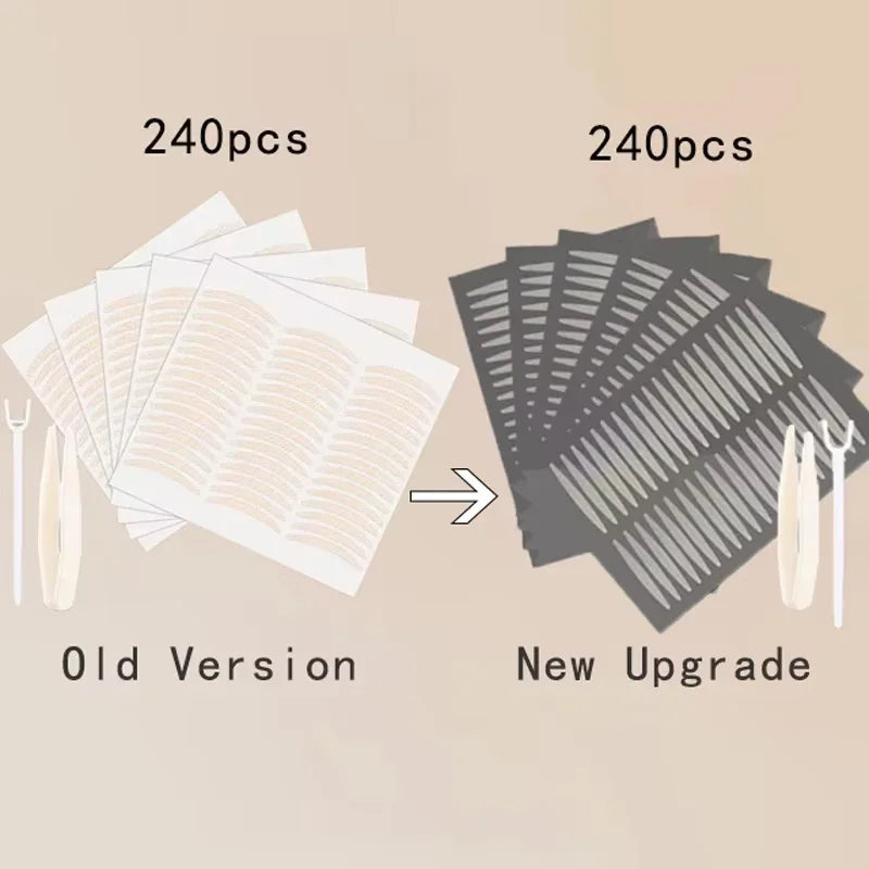 240Pcs Lace Invisible Double Eyelid Tape Clear Beige Stripe Self Adhesive Natural Eye Makeup Sticker With Auxiliary Tool For Daily Salon Cosmetic Supply