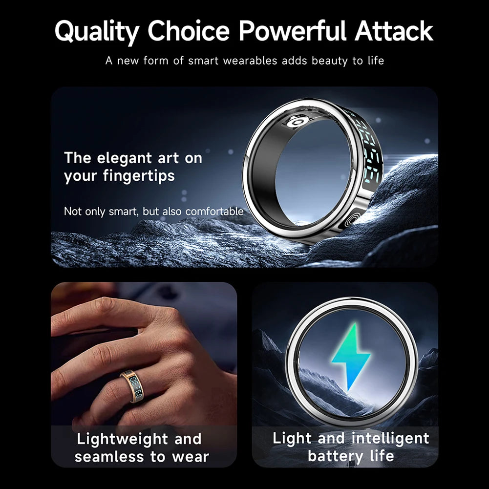 New Smart Ring Heart Rate Health Monitor 5ATM Waterproof Multi Sport Modes Blood Oxygen Tracker For Android IOS Phone