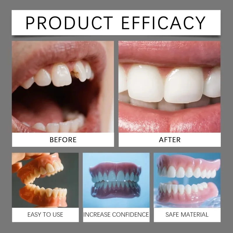 False Teeth Silicone Kit Orthodontic Fake Tooth Soft Comfortable Dentures Oral Hygiene Care Upper Lower Veneers Denture Set