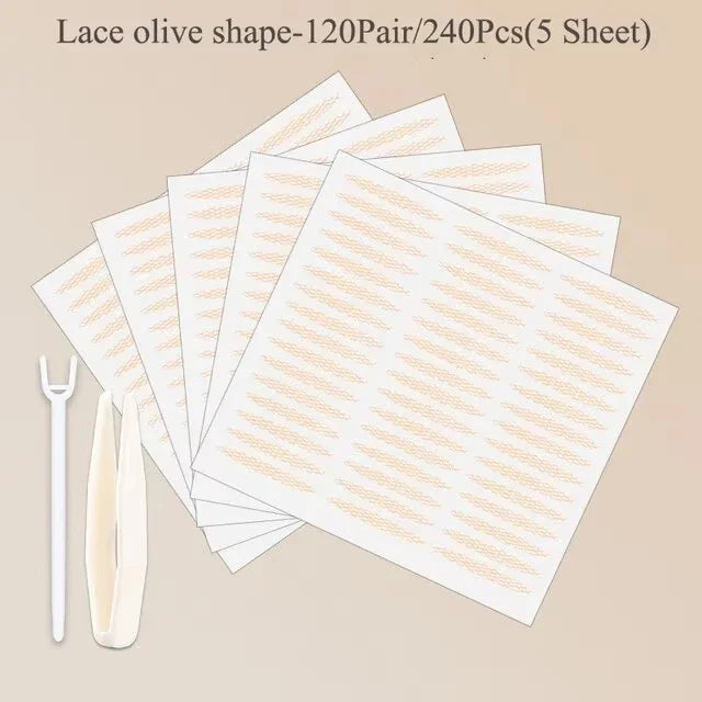 240Pcs Lace Invisible Double Eyelid Tape Clear Beige Stripe Self Adhesive Natural Eye Makeup Sticker With Auxiliary Tool For Daily Salon Cosmetic Supply
