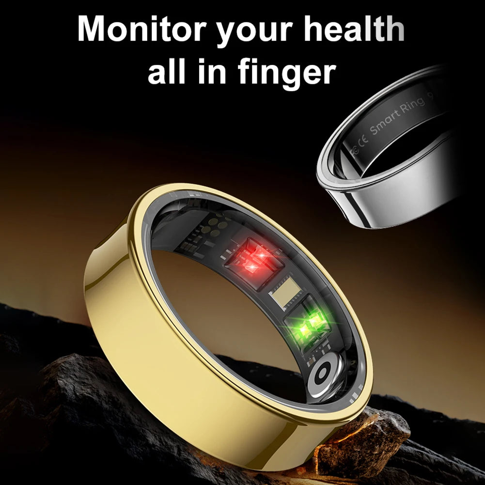 Smart Ring Waterproof 5ATM Health Fitness Rings Heart Rate Blood Oxygen Sleep Monitoring with Charging Case for IOS Android
