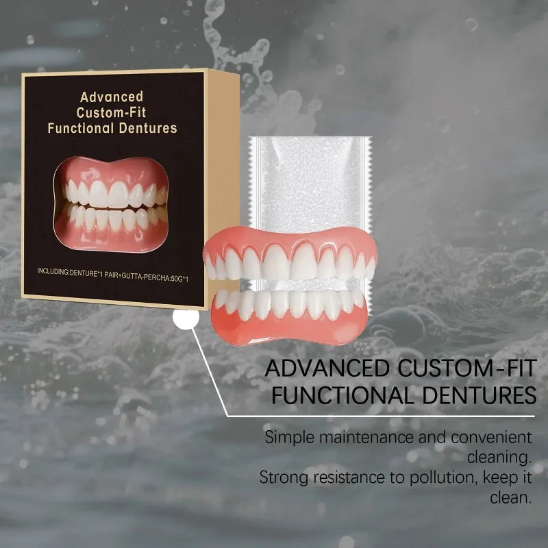 False Teeth Silicone Kit Orthodontic Fake Tooth Soft Comfortable Dentures Oral Hygiene Care Upper Lower Veneers Denture Set
