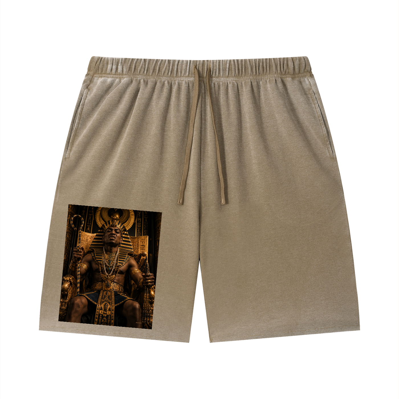Unisex Vintage Wash Sunfade Waffle Raw Hem Shorts