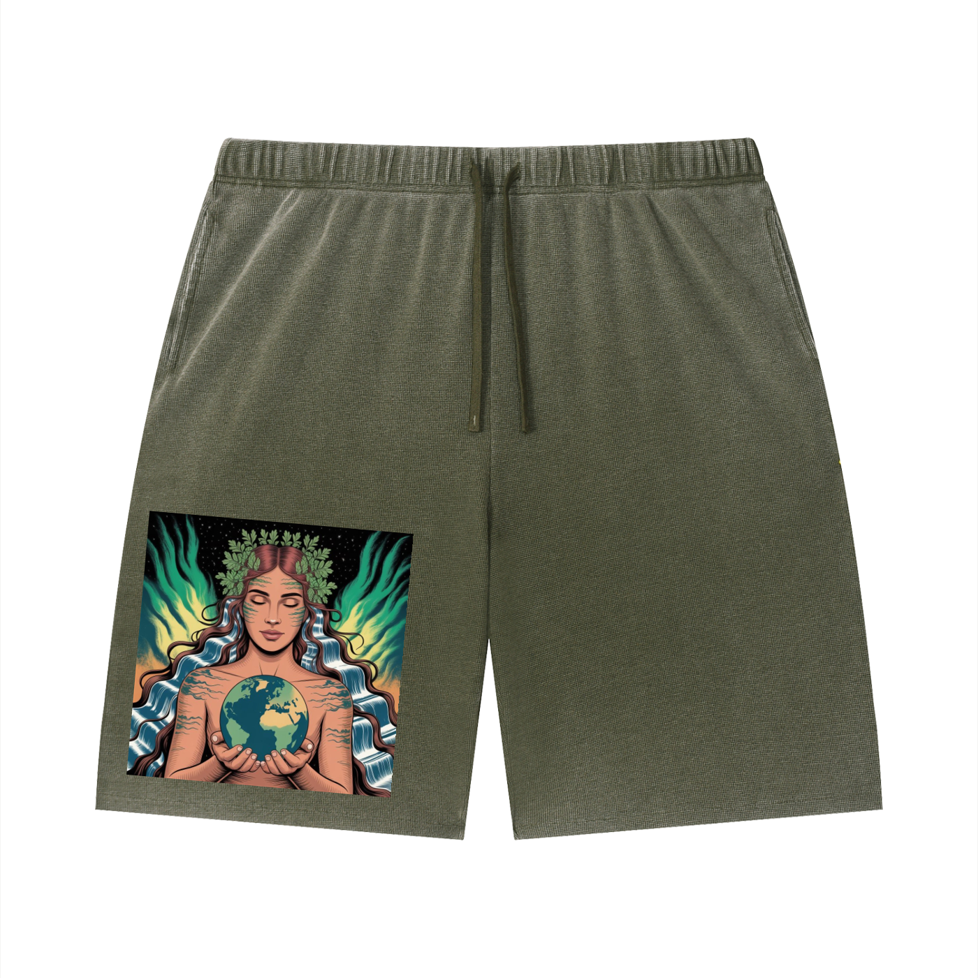 Unisex Vintage Wash Sunfade Waffle Raw Hem Shorts