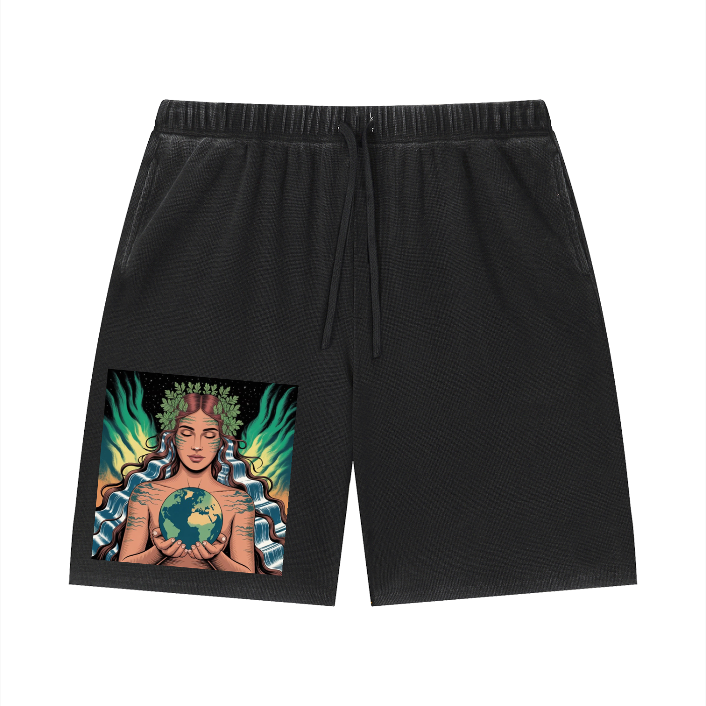 Unisex Vintage Wash Sunfade Waffle Raw Hem Shorts