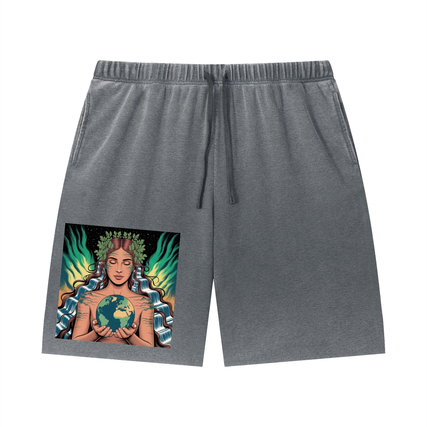 Unisex Vintage Wash Sunfade Waffle Raw Hem Shorts
