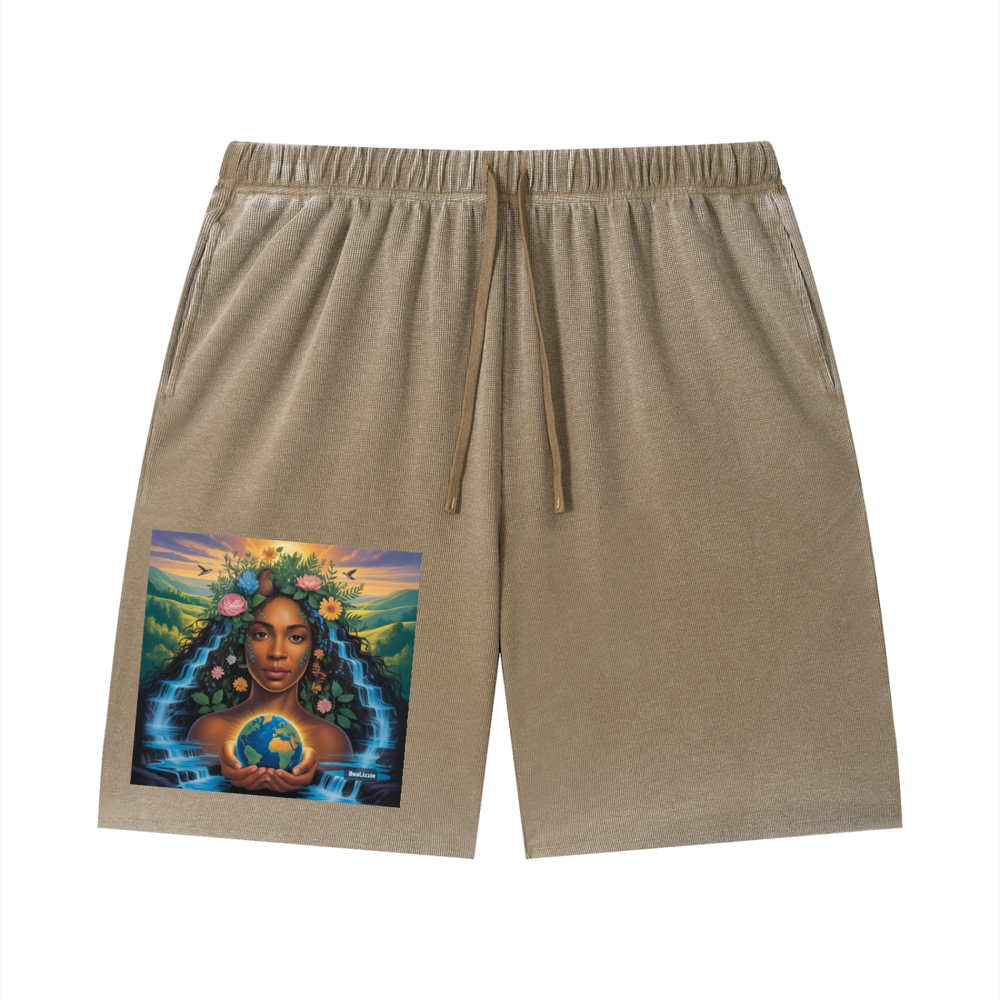 Unisex Vintage Wash Sunfade Waffle Raw Hem Shorts