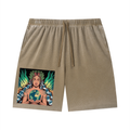 Unisex Vintage Wash Sunfade Waffle Raw Hem Shorts