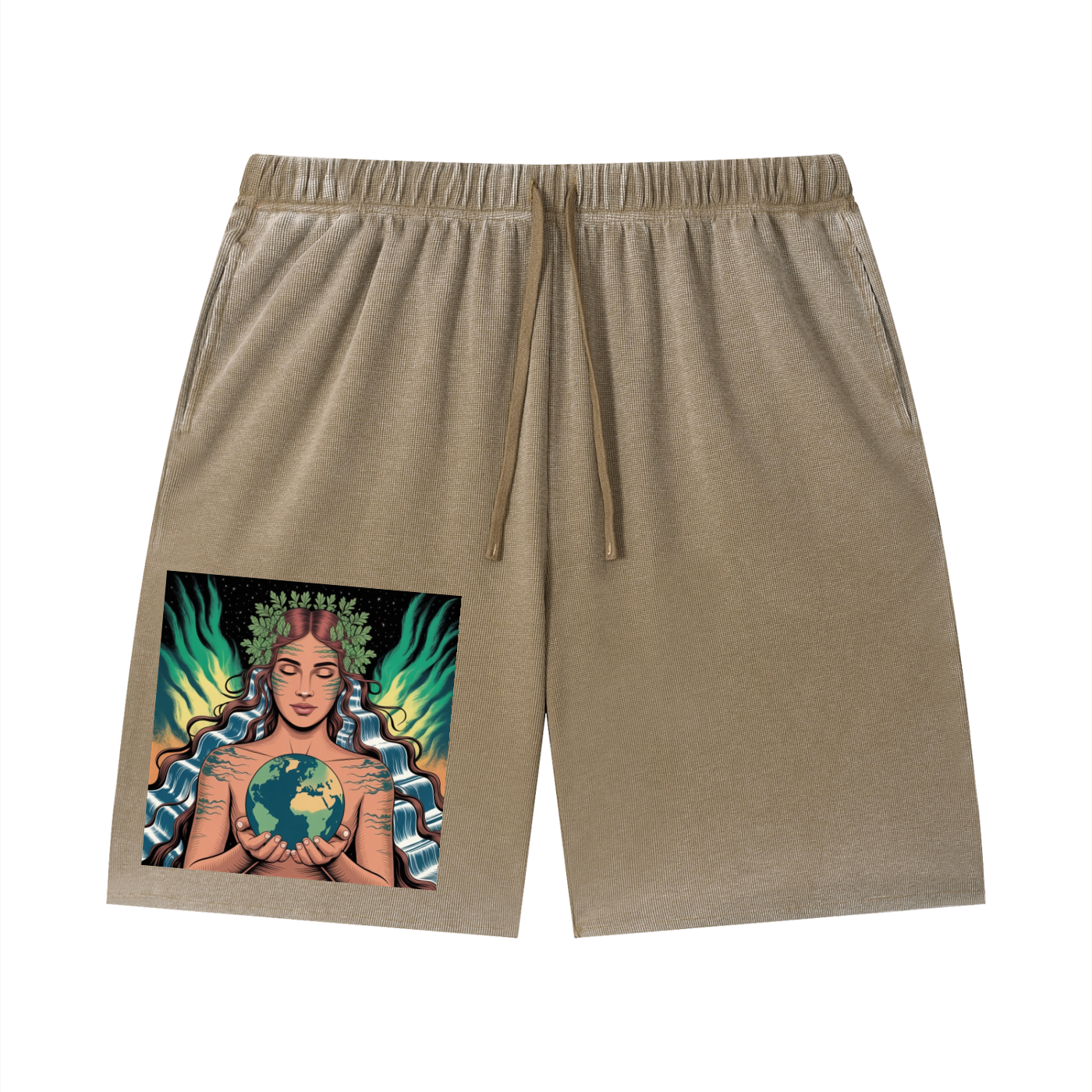Unisex Vintage Wash Sunfade Waffle Raw Hem Shorts