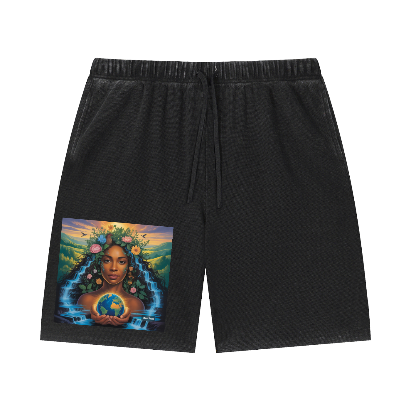 Unisex Vintage Wash Sunfade Waffle Raw Hem Shorts